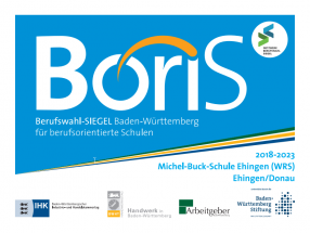 Auszeichnungsurkunde von 2018 bis 2023 mit dem Boris Berufswahl-Siegel Baden-Württemberg für berufsorientierte Schulen